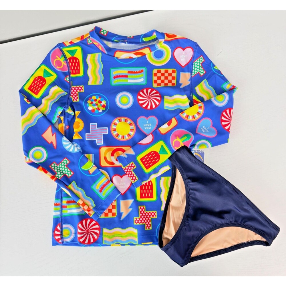 Nwt Crewcuts Kids Made Modern Two Piece Rash Guard Suit Girls Size 6/7